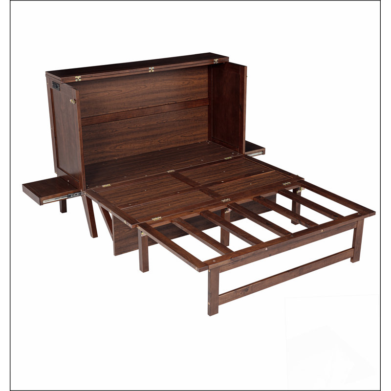 Lit escamotable double avec port USB et tablettes amovibles, armoire en pin massif pour bureau à domicile et chambre d'amis