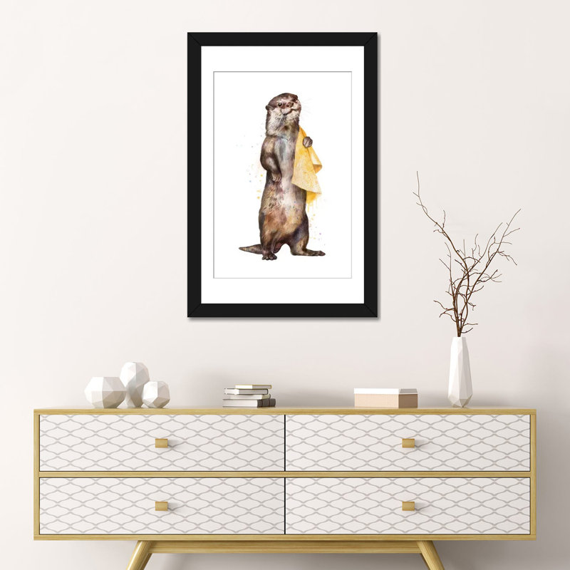 «Otter», reproduction d'impression sur toile, H 24 po x l 16 po x P 1 po, Papier beaux-arts encadré noir, Blanc
