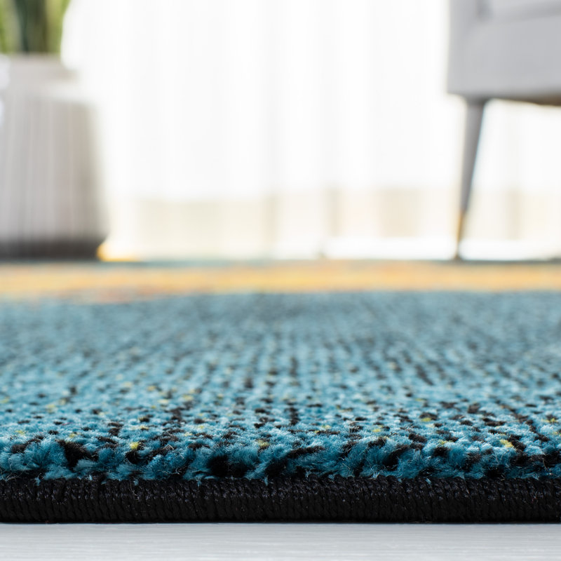 Tapis bleu sarcelle / jaune Robidoux, Carré 6 pi 7 po