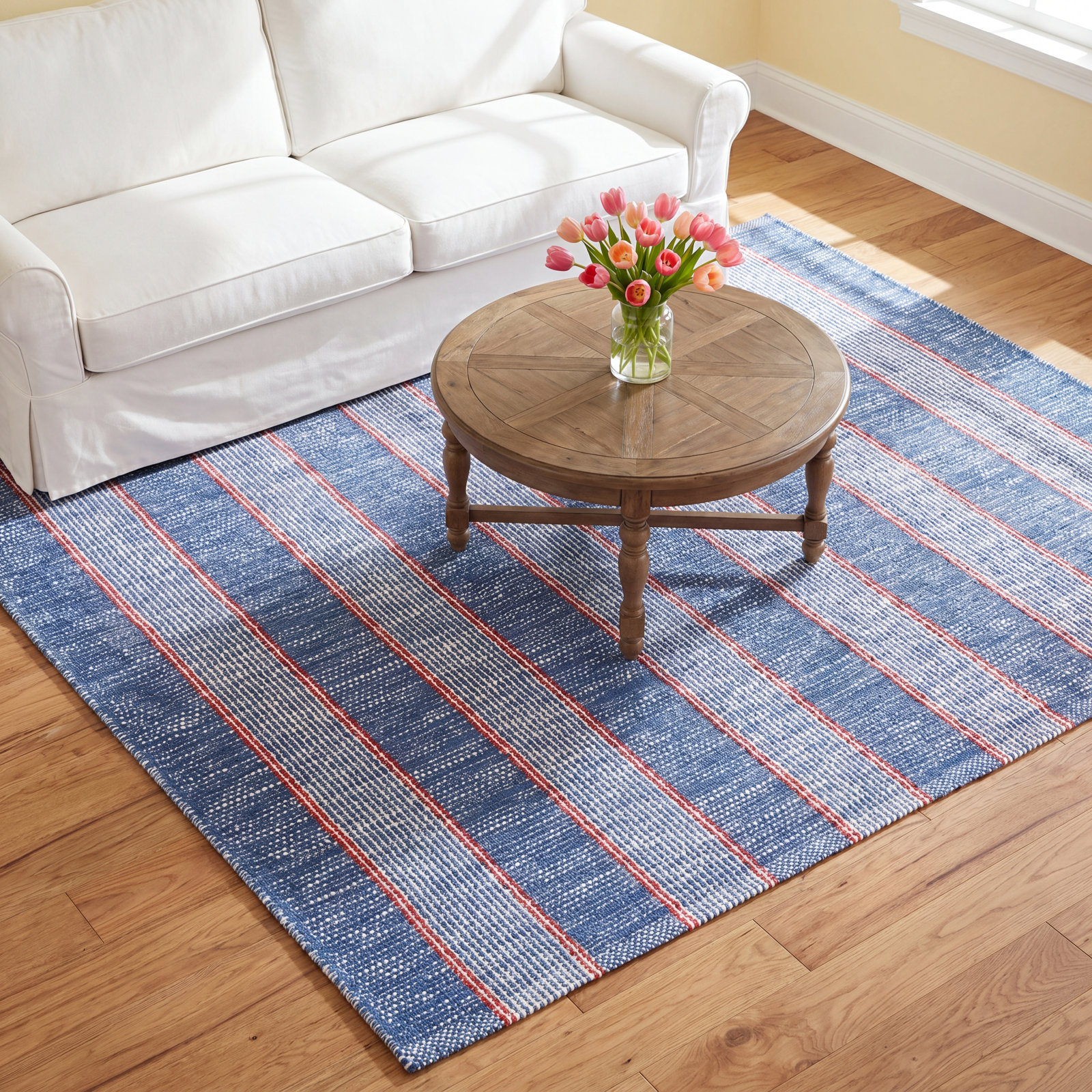 Hillsgrove Stripe Denim Handwoven Cotton Rug, Rectangle 9' x 12'