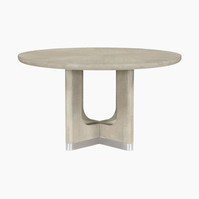 Claybourne 54" Modern Round Dining Table with Wire-Brushed Oak Veneer & Sculptural Pedestal Base - Seats 4