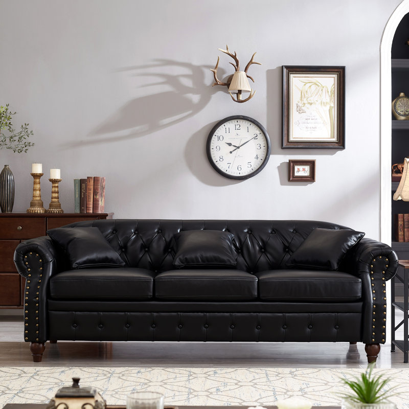 Lit avec espace de divertissement 85,8 po, unité centrale classique en similicuir avec rangement noir, option salon, Noir