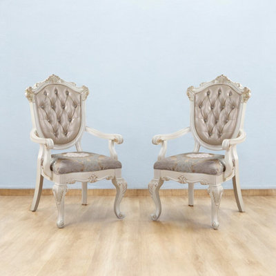Farsiris Arm Chair (Set-2) with Rose Gold Synthetic Leather & Pearl White Finish