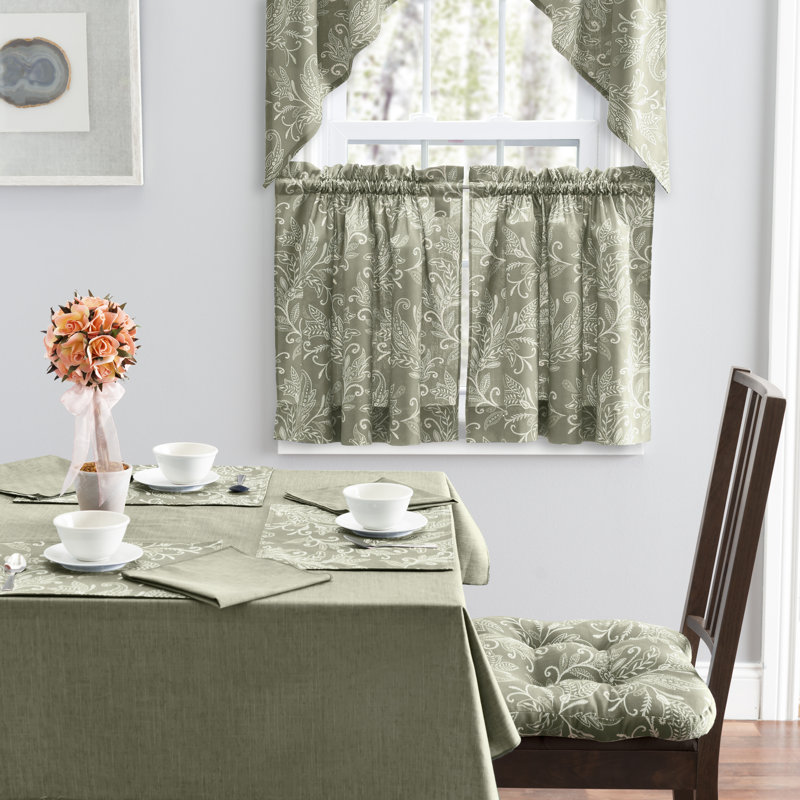 Sanita Floral Tailored Cafe Curtain, Sage, 56" W x 24" L