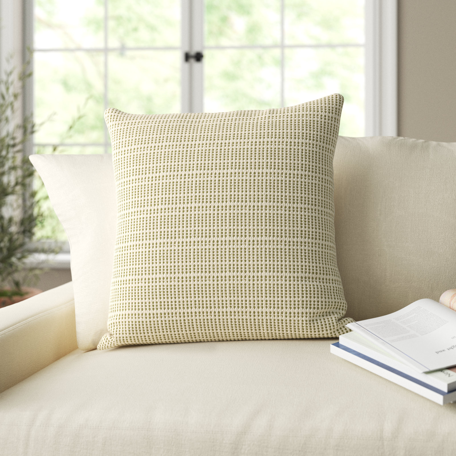 Migina 20" x 20" Cotton Throw Pillow, Green