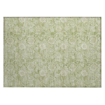 Machine Washable Indoor/Outdoor Xhevrie Sage Rug