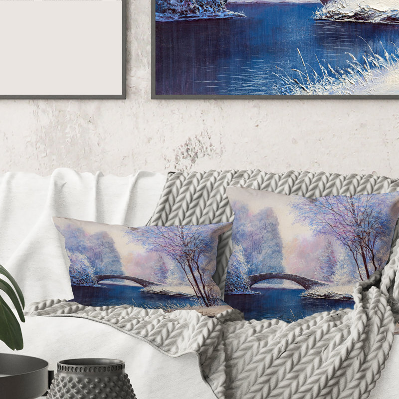 Housse de coussin et insert rectangulaire Scenery with Bridge of Meandering River III