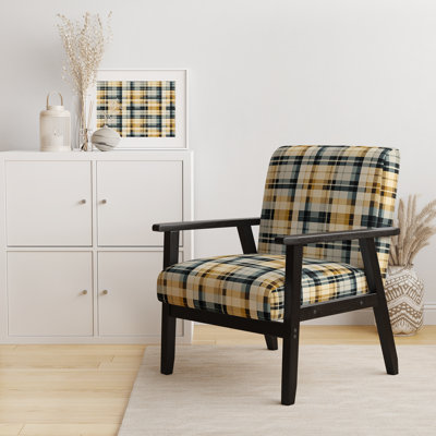 Black And Cream Plaid Sophistication I - Upholstered Hygge & Scandinavian Accent Arm Chair