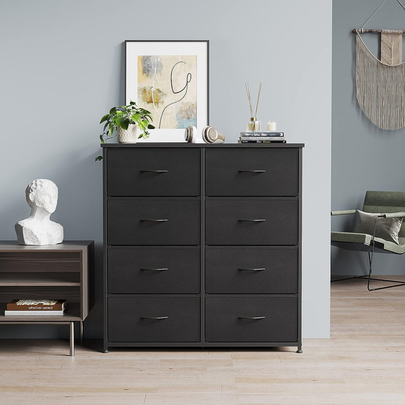 Commode 8 tiroirs Dyonisia, Noir foncé