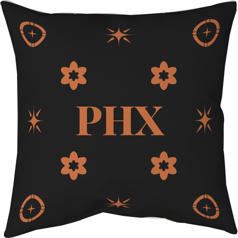 Coussin en coton Phoenix, Coussin intérieur / extérieur soufflé et fermé, 16 pouces x 16 pouces, Phoenix orange / noir