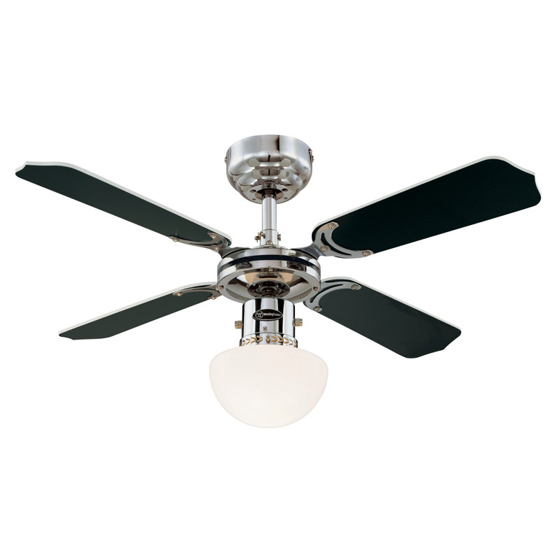 Daria 90cm Ceiling Fan with Light Kit, Chrome with White/Black Blades