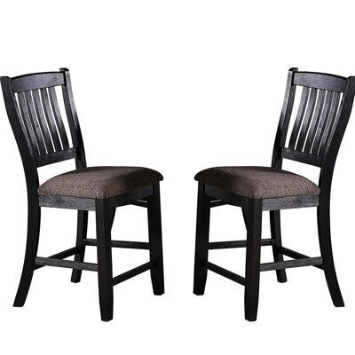 2 Dark Coffee Fabric Upholstered Chairs For High Seating, Black, 250Lbs Weight Capacity, 24" Seat Height, Slat Back Of With Pad, 250 Lbs Allowance, Traditional Dining