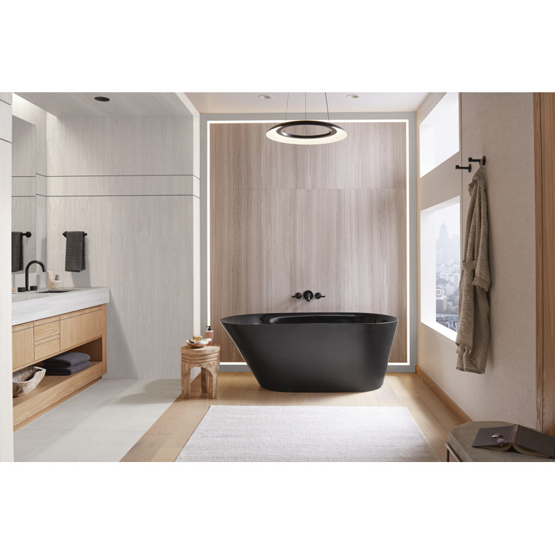 Brazn 34.94" x 65.87" Freestanding Soaking Acrylic with Bath Tub, Black