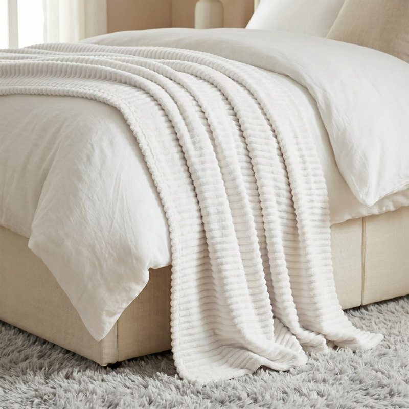 Couverture en molleton moelleux Kacey, Très grand simple, Blanc