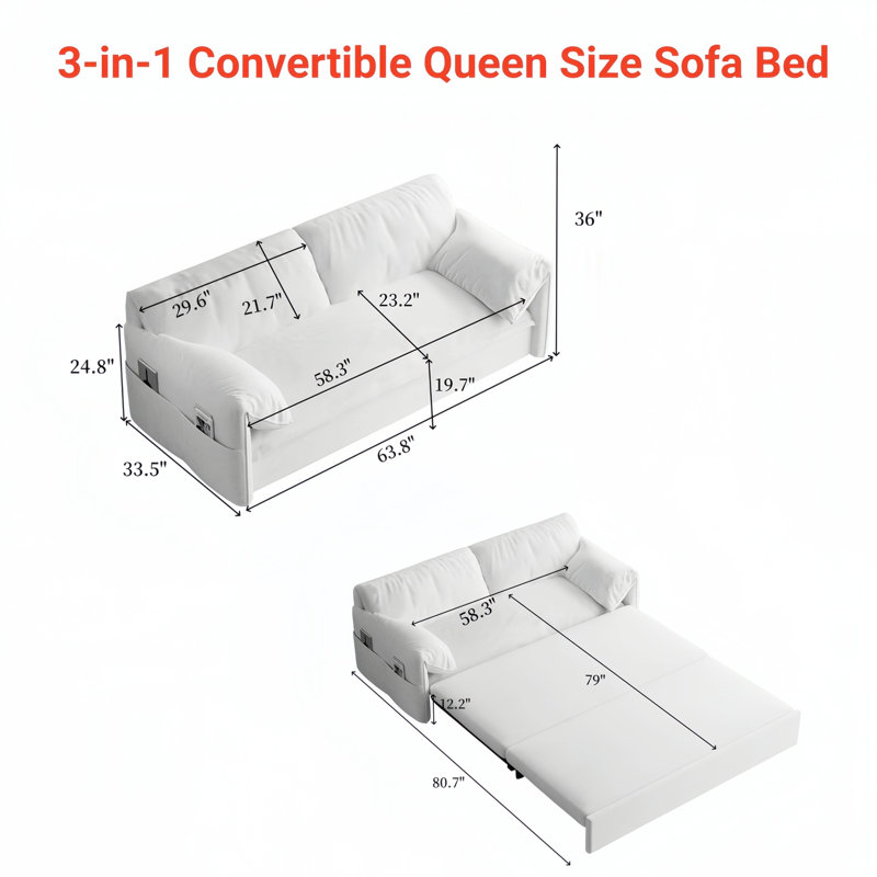 Pull Out Sofa Bed With Side Storage 3-In-1 Convertible Sleeper Sofa Bed Convertible Sofa, Gray Velvet
