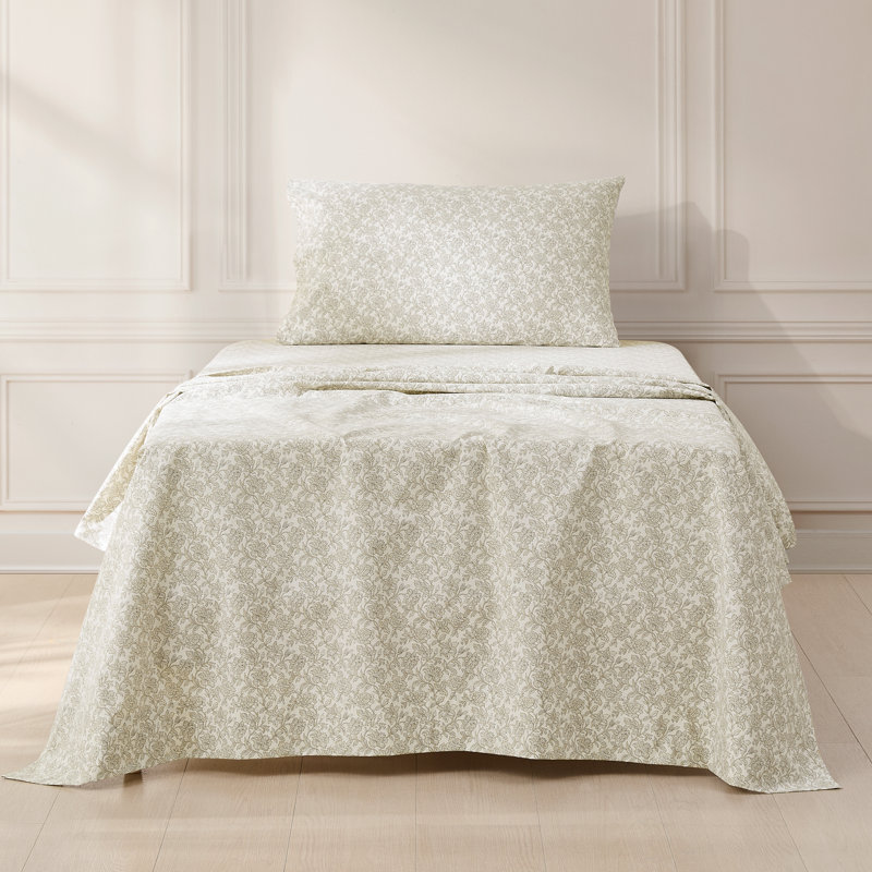 Ensemble de draps en coton Zara, Beige, Ensemble de draps pour lit simple avec 1 taie d'or