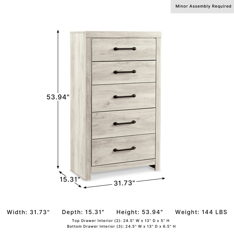 Commode 5 tiroirs Drystan, Blanchir