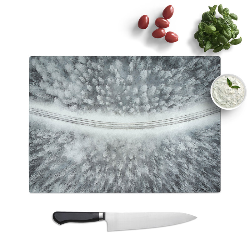 Tempered Glass Winter Road Painting Chopping Board, 28.5 cm x 39 cm
