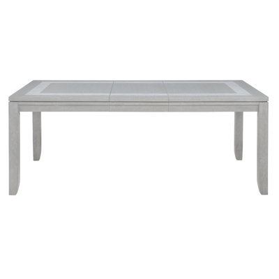 Table de salle à manger Ion, bois d'hévéa gris, incrustation de marbre blanc, 78 à 102 pouces