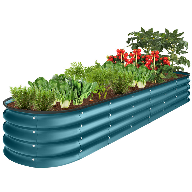 Rorrie 8x2x1ft Outdoor Metal Raised Oval Garden Bed, Planter Box for Vegetables, Flowers, Peacock Blue