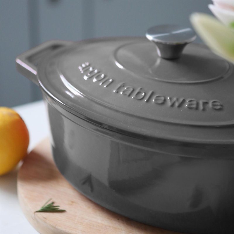 Argon Tableware - Oval Cast Iron Casserole Dish, Grey