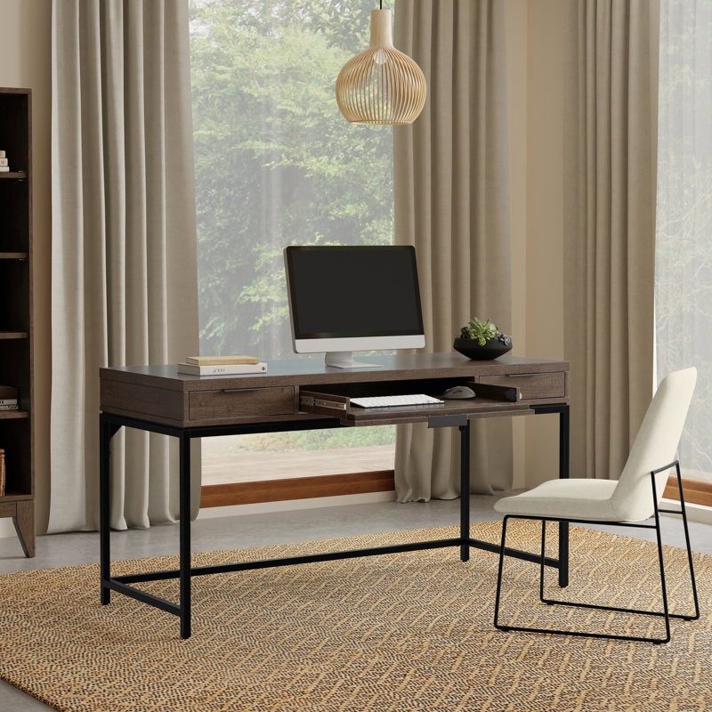Bureau en bois massif avec tiroirs et plateau à clavier Sanford