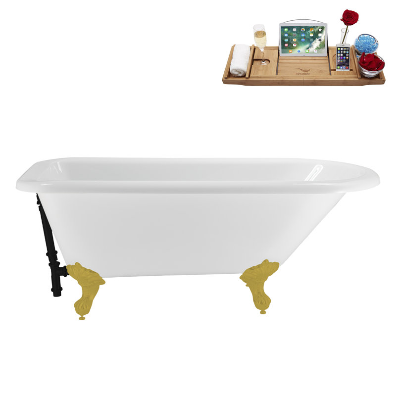 62" Streamline Clawfoot Tub,Tray,Drain, Clawfeet, Brushed Gold, Matte Black