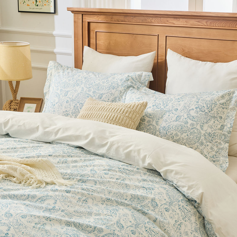 Kingrest Luxury 100% Cotton Queen Duvet Cover Set Floral Printed, Soft & Breathable 3 Pieces Queen Bedding Sets, Pattern Queen Comfy Duvet Cover Set with Zipper Closure