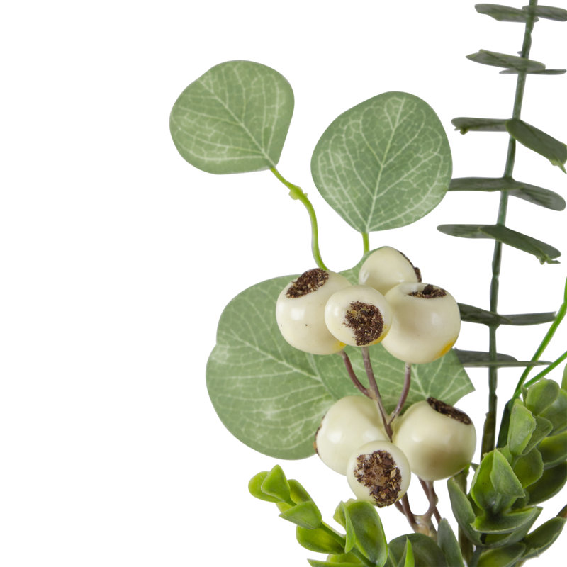 13" Eucalyptus Leaf and White Berry Floral Spring Pick