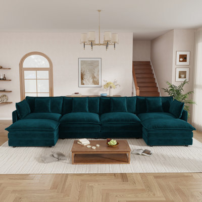 Hibbell Comfort U Shaped Couch With Reversible Chaise, Modular Large U-Shape Sectional Sofa, Double Extra Ottomans