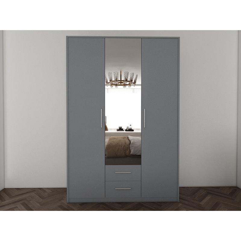 Pamel 3 Door Manufactured Wood Wardrobe, 199 H x 135 W x 58 D cm, Grey