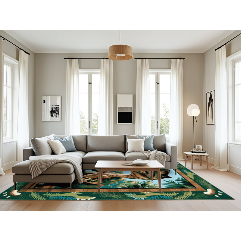 Tapis vert dinosaures lavable à la machine, Rectangulaire 8 pi x 12 pi