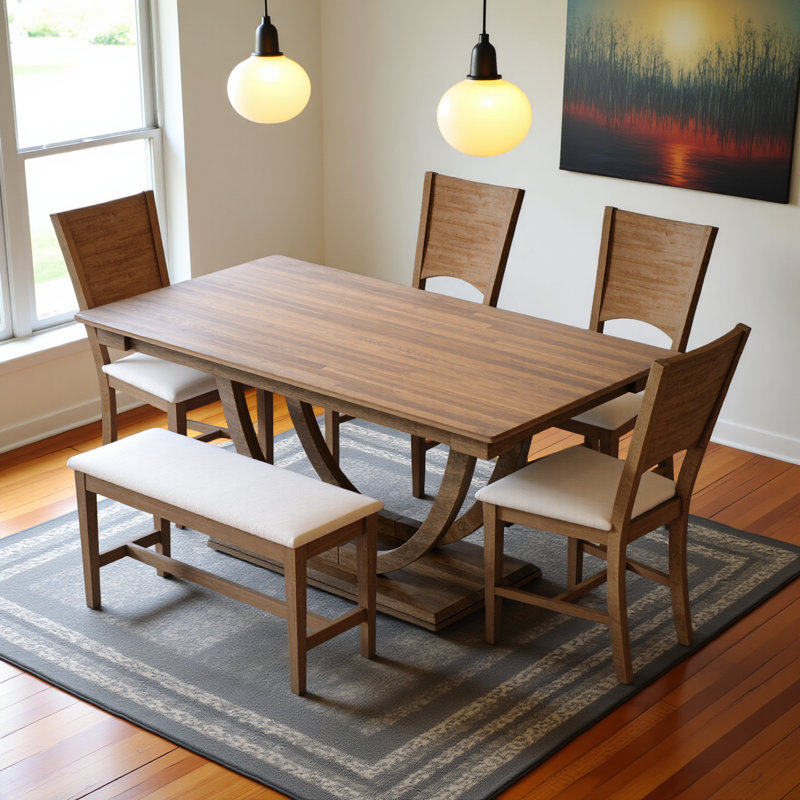 6-Piece Wood Half Round Dining Table Set Kitchen Table Set