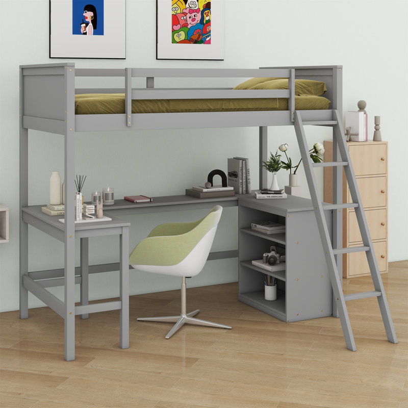 Ginta Kids Twin Loft Bed, Gray