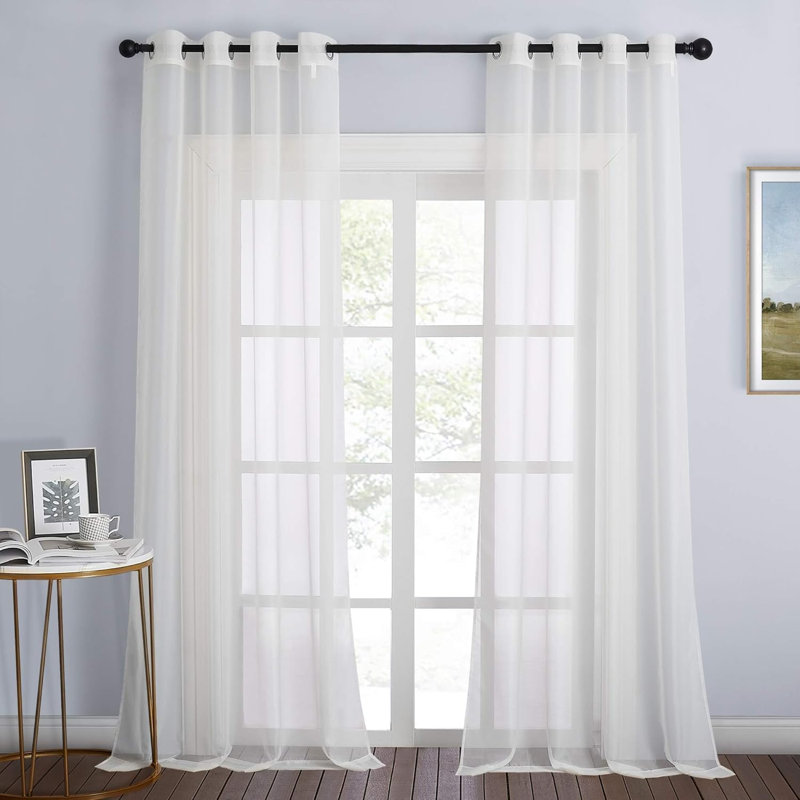 Outdoor Sheer Curtains, Waterproof Sheer Texture Curtain Panels for Gazebo, Porch, Pergola, Voile Drapes with Rustproof Grommets for Living Room, 2 Panels