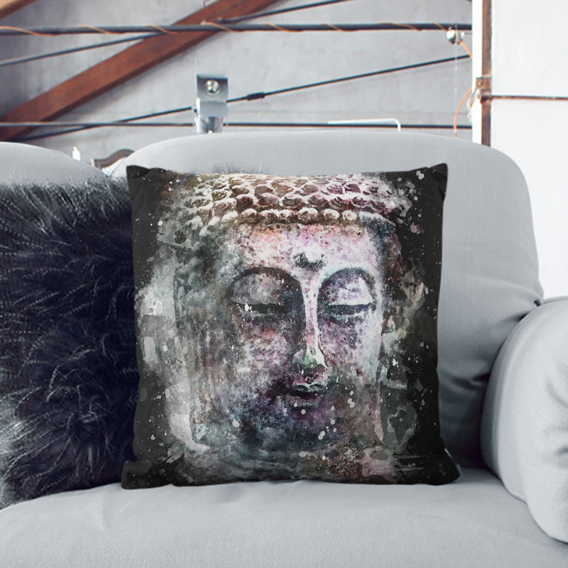 Peaceful Buddha Paint Splash Cushion with Filling, 55cm H x 55cm W x 20cm D, Black