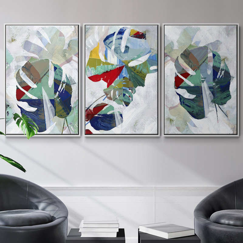 Angled Spaces I, ensemble de 3 pièces encadrées sur toile, H 27 po x l 54 po, Blanc