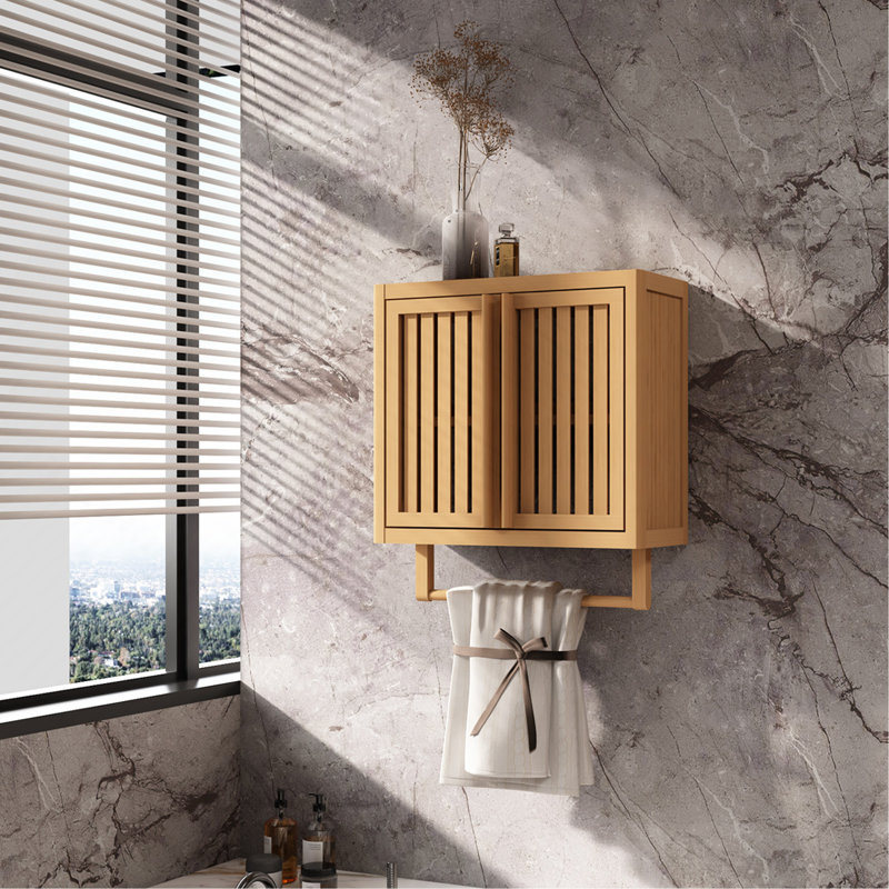 Boîte de rangement de toilette murale en bambou pour salle de bain