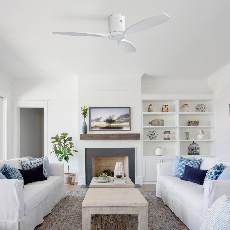 Rachel 52" 3-Solid Blade Propeller Flush Mount Ceiling Fan Without Light, White