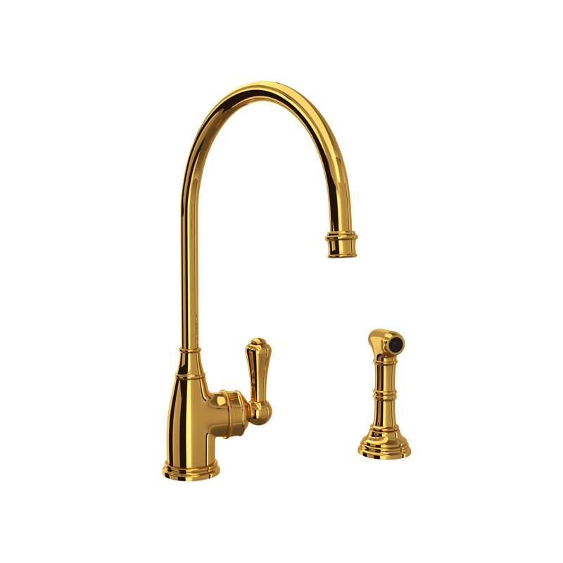 Georgian Era Kitchen Faucet With Side Spray, Unlacquered Brass