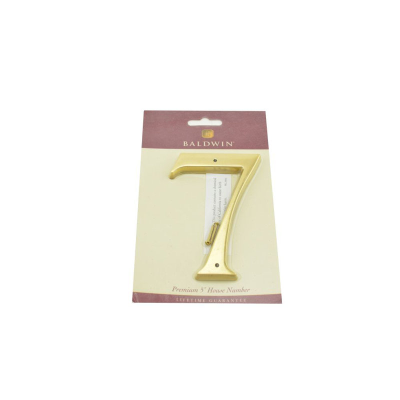 4.75" H Brass House Number, 7, Unlacquered Brass