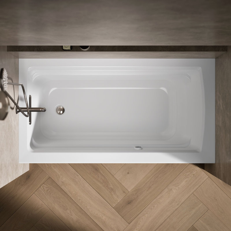 Archer® 60" x 32" Soaking Acrylic Bathtub with Heater, White, Left