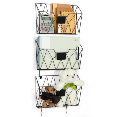 Hanging Wall File Organizer Metal Holder 3 Pockets Mail Mounted With Hooks For Office Home School