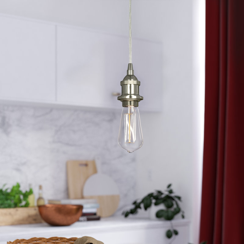 Luminaire suspendu simple 1 lumière, Nickel satiné brossé, Ampoule incandescente rétro 60 watts, H 4 po x l 4,5 po x P 4,5 po