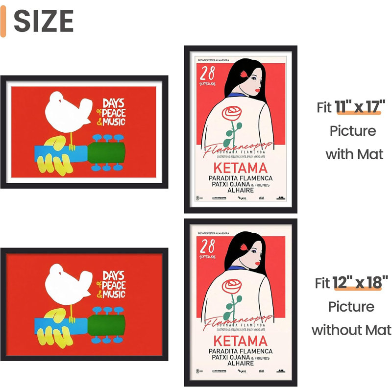 2x18 Picture Frame, Wall Decor Poster Frames, Black 1 Pack