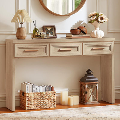 Table d'entrée de 47 po avec 3 tiroirs, console moderne en bois, devant à tiroir superposé, rangement ouvert au bas, table basse avec dossier Farmhouse, table d'entrée pour le couloir et le vestibule du salon