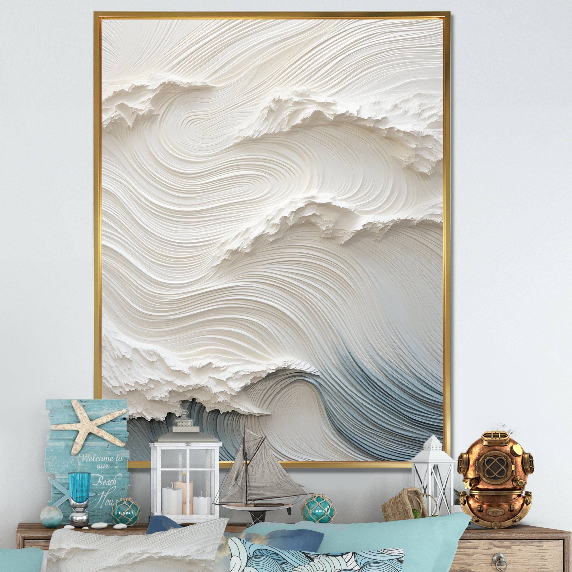 Wrought Studio White and Blue Wave Papercut Style I - Print & Reviews ...
