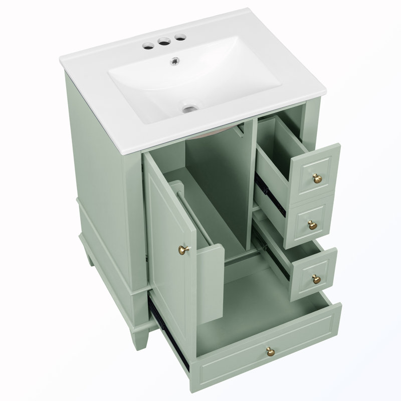 Bathroom Vanity with Sink and Drawers, Light Green