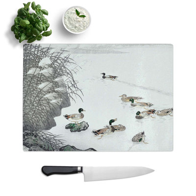 Glass Mallard Ducks in The Water by Ohara Koson Chopping Board