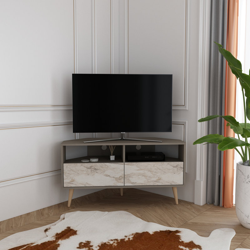 Meuble télé de coin 47 po Aura, Noir / Noyer